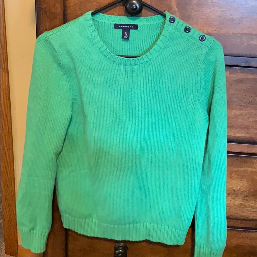 Lands End ribbed long sleeve green sweater.
